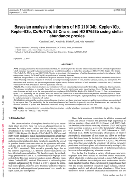 Bayesian Analysis of Interiors of HD 219134B, Kepler-10B, Kepler-93B, Corot-7B, 55 Cnc E, and HD 97658B Using Stellar Abundance