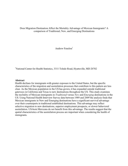 Does Migration Destination Affect the Mortality Advantage of Mexican Immigrants? a Comparison of Traditional, New, and Emerging Destinations