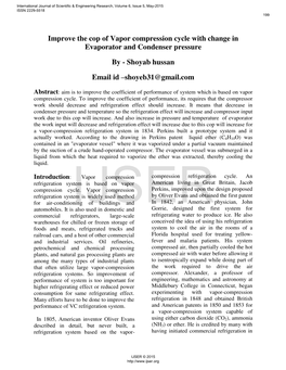 Improve the Cop of Vapor Compression Cycle with Change in Evaporator and Condenser Pressure