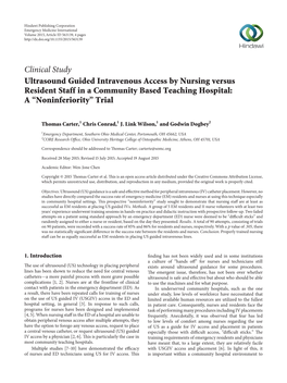 Ultrasound Guided Intravenous Access by Nursing Versus Resident Staff in a Community Based Teaching Hospital: a (Noninferiority) Trial