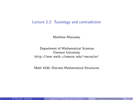 Lecture 2.2: Tautology and Contradiction