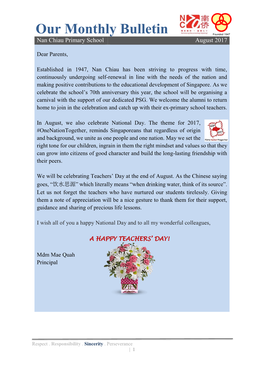 Our Monthly Bulletin Founded 1947 Nan Chiau Primary School August 2017