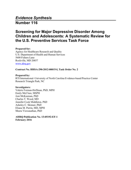 Screening for Major Depressive Disorder Among Children and Adolescents: a Systematic Review for the U.S. Preventive Services Task Force