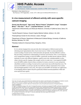 In Vivo Measurement of Afferent Activity with Axon-Specific Calcium Imaging