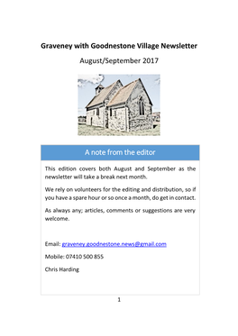 Graveney with Goodnestone Village Newsletter August/September 2017 a Note from the Editor