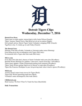 Detroit Tigers Clips Wednesday, December 7, 2016
