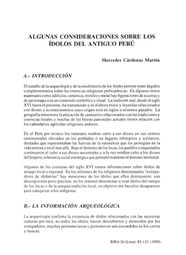 Algunas Consideraciones Sobre Los Ídolos Del Antiguo Perú