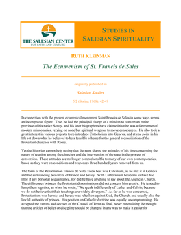 The Ecumenism of St. Francis De Sales