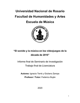 Universidad Nacional De Rosario Facultad De Humanidades Y Artes Escuela De Música