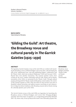 'Gilding the Guild:' Art Theatre, the Broadway Revue, and Cultural