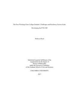 The Poor/Working-Class College Students’ Challenges and Resiliency Factors Scale