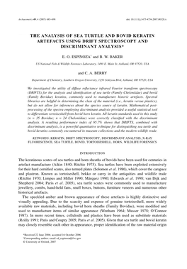 The Analysis of Sea Turtle and Bovid Keratin Artefacts Using Drift