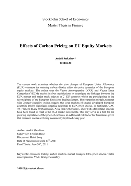 Effects of Carbon Pricing on EU Equity Markets