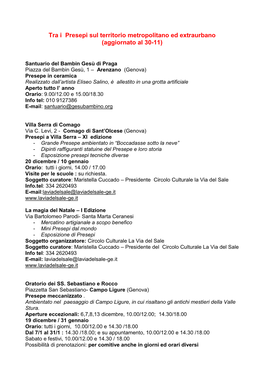 Tra I Presepi Sul Territorio Metropolitano Ed Extraurbano (Aggiornato Al 30-11)