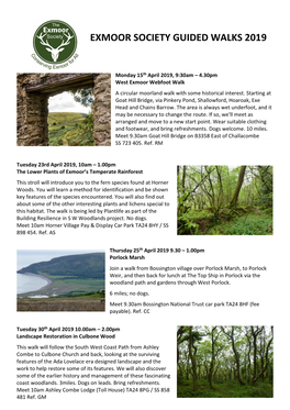 Exmoor Society Guided Walks 2019