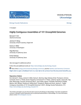 Highly Contiguous Assemblies of 101 Drosophilid Genomes