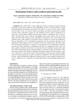 Mechanisms of Nitric Oxide Synthesis and Action in Cells