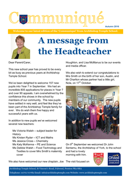 A Message from the Headteacher