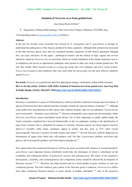 Isolation of Neisseria Sicca from Genital Tract