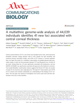 A Multiethnic Genome-Wide Analysis of 44,039 Individuals Identifies 41 New Loci Associated with Central Corneal Thickness