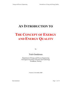 An Introduction to the Concept of Exergy And