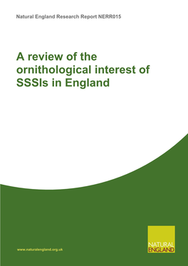 A Review of the Ornithological Interest of Sssis in England