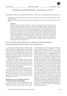 Lentinula Edodes (Shiitake) – Biological Activity