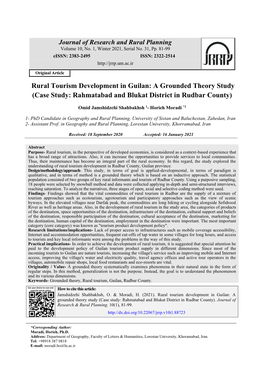 Rural Tourism Development in Guilan: a Grounded Theory Study (Case Study: Rahmatabad and Blukat District in Rudbar County)