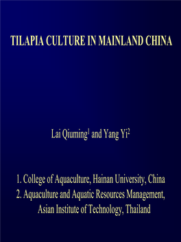 Tilapia Culture in Mainland China