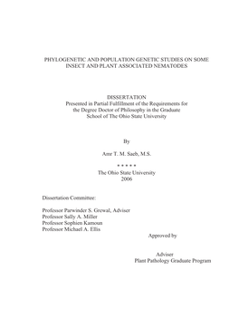 Phylogenetic and Population Genetic Studies on Some Insect and Plant Associated Nematodes