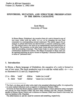 Studies in African Linguistics Volume 23, Number 2, 1992-1994