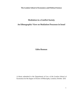 Mediation in a Conflict Society an Ethnographic View on Mediation