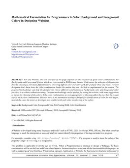 Mathematical Formulation for Programmers to Select Background and Foreground Colors in Designing Websites