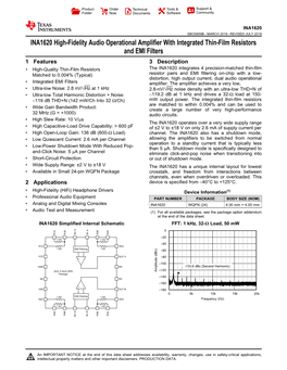 INA1620 Hi-Fidelity Audio Op Amplifier with Integrated Thin-Film