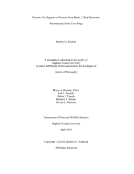 Historic Fire Regimes of Eastern Great Basin (USA) Mountains