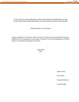 State Aid to Car Companies: Were Government Responses to the Auto Industry Crisis Different in the United States and Europe?