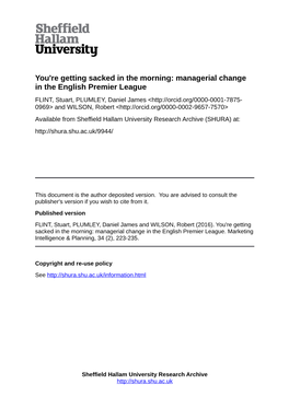 You're Getting Sacked in the Morning: Managerial Change in the English