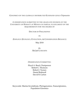 Genomics of the Globally Distributed Echinoid Genus Tripneustes