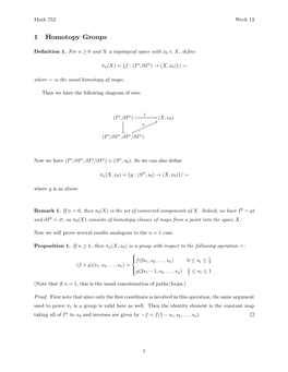 1 Homotopy Groups