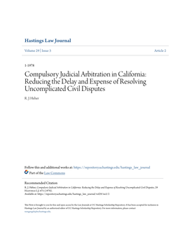 Compulsory Judicial Arbitration in California: Reducing the Delay and Expense of Resolving Uncomplicated Civil Disputes R