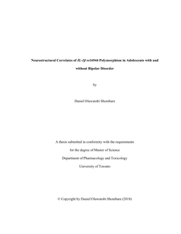 Neurostructural Correlates of IL-1Β Rs16944 Polymorphism in Adolescents with And