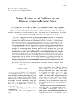 Surface Ultrastructure of Pygidiopsis Summa (Digenea: Heterophyidae) Adult Flukes