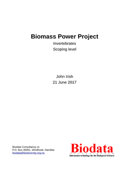 Biomass Power Project Invertebrates Scoping Level