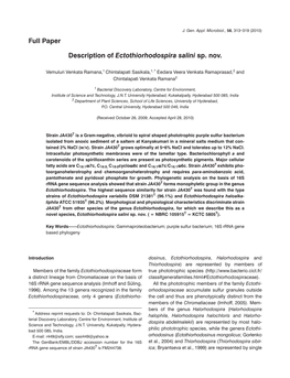 Description of Ectothiorhodospira Salini Sp. Nov