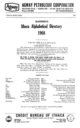 Ithaca Alphabetical Directory 1968