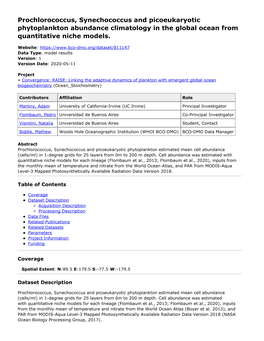 Prochlorococcus, Synechococcus and Picoeukaryotic Phytoplankton Abundance Climatology in the Global Ocean from Quantitative Niche Models