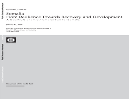 Somalia from Resilience Towards Recovery and Development