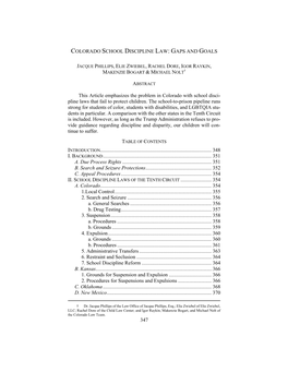 Colorado School Discipline Law: Gaps and Goals