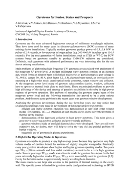 Gyrotrons for Fusion. Status and Prospects