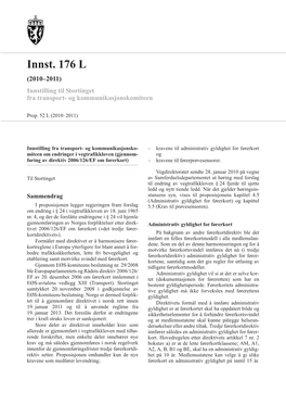 Innst. 176 L (2010–2011) Innstilling Til Stortinget Fra Transport- Og Kommunikasjonskomiteen